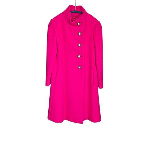 Vintage Hot Pink Wool Coat Original Buttons Mod Union Made USA 60s Kennedy RARE - Picture 2 of 12